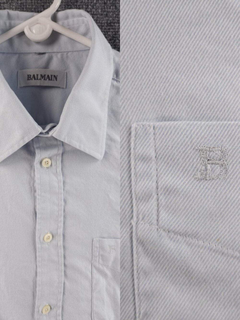 Balmain Twill Cotton 17.25 Blue Men Long Sleeve Pocket Shirt Solid Button Up